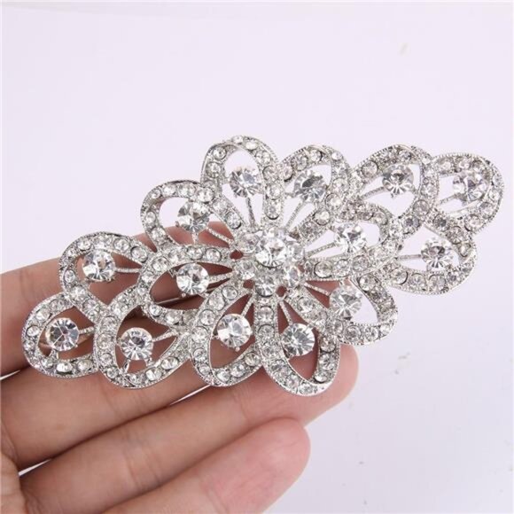 4 Inch Bridal Flower Ribbon Brooch Clear Austrian Crystal